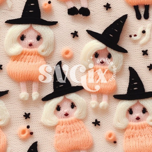 Cute Knit Witches Seamless Pattern
