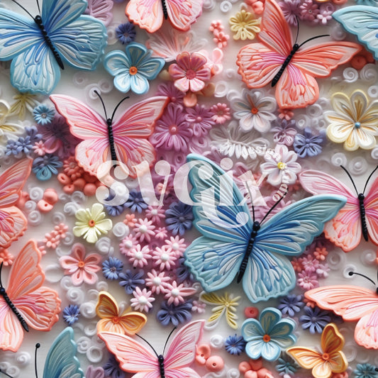 3D Butterflies Seamless Pattern