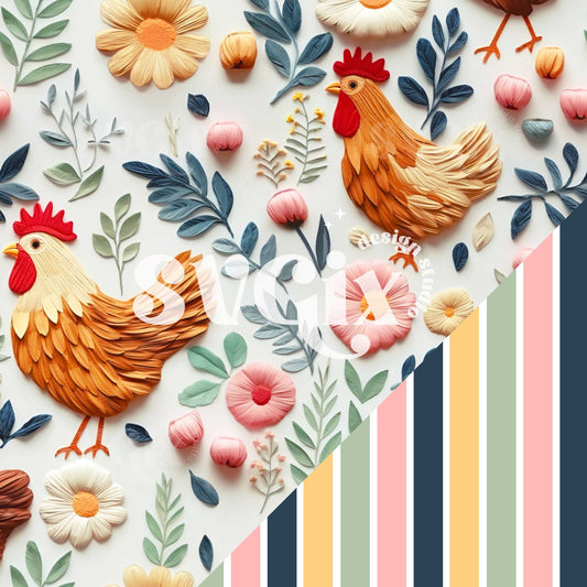 3D Chickens Seamless Pattern