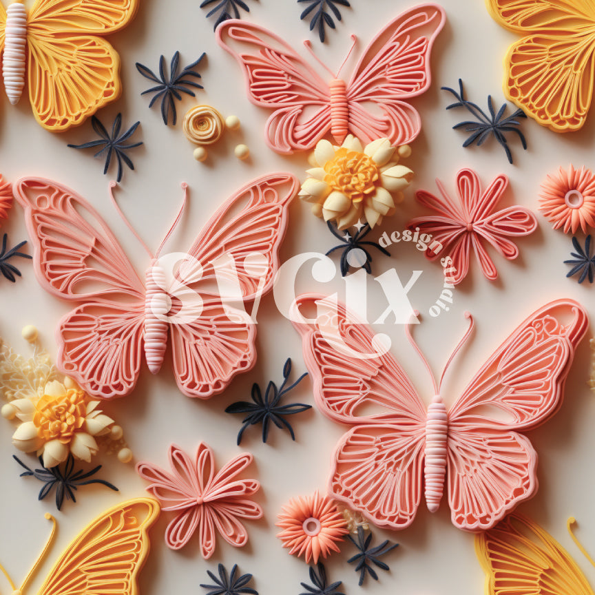 3D Clay Blush Yellow Butterflies Seamless Pattern