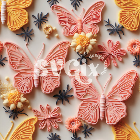 3D Clay Blush Yellow Butterflies Seamless Pattern