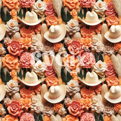 3D Floral Western Hats Seamless Pattern by SVGix