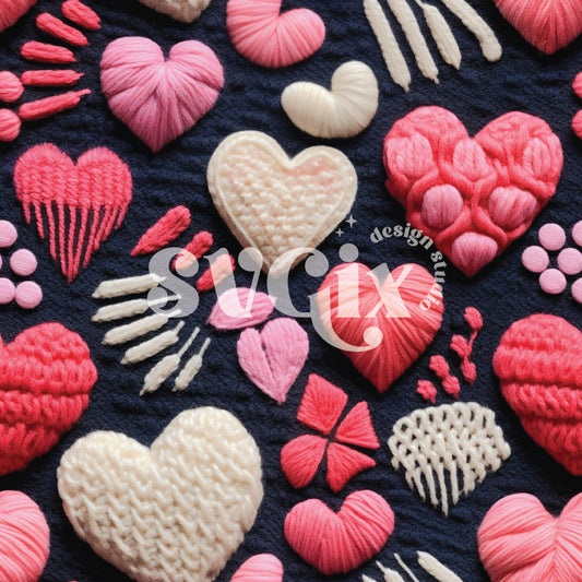 3D Hearts on Navy Knit Seamless Pattern