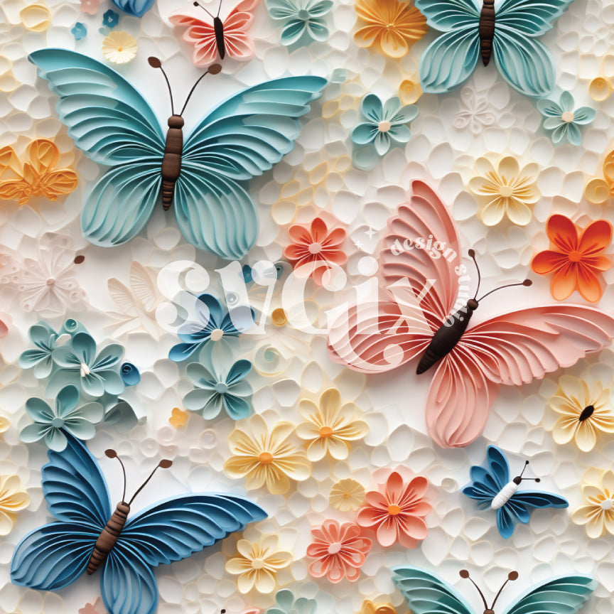 3D Paper Butterflies Seamless Pattern by SVGix