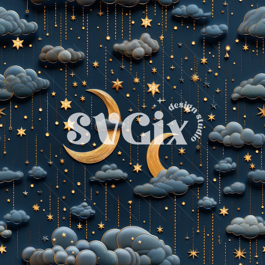 3D Starry Night Seamless Pattern by SVGix