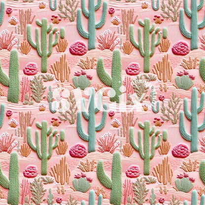 3d Cactus on Pink Seamless Pattern