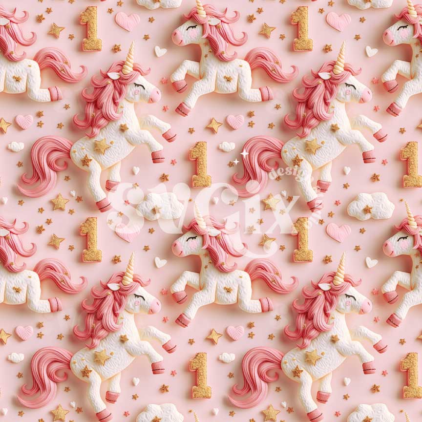 First Birthday/Month 3d Unicorns Seamless Pattern