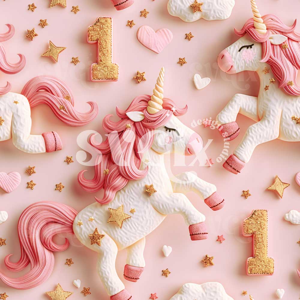 First Birthday/Month 3d Unicorns Seamless Pattern