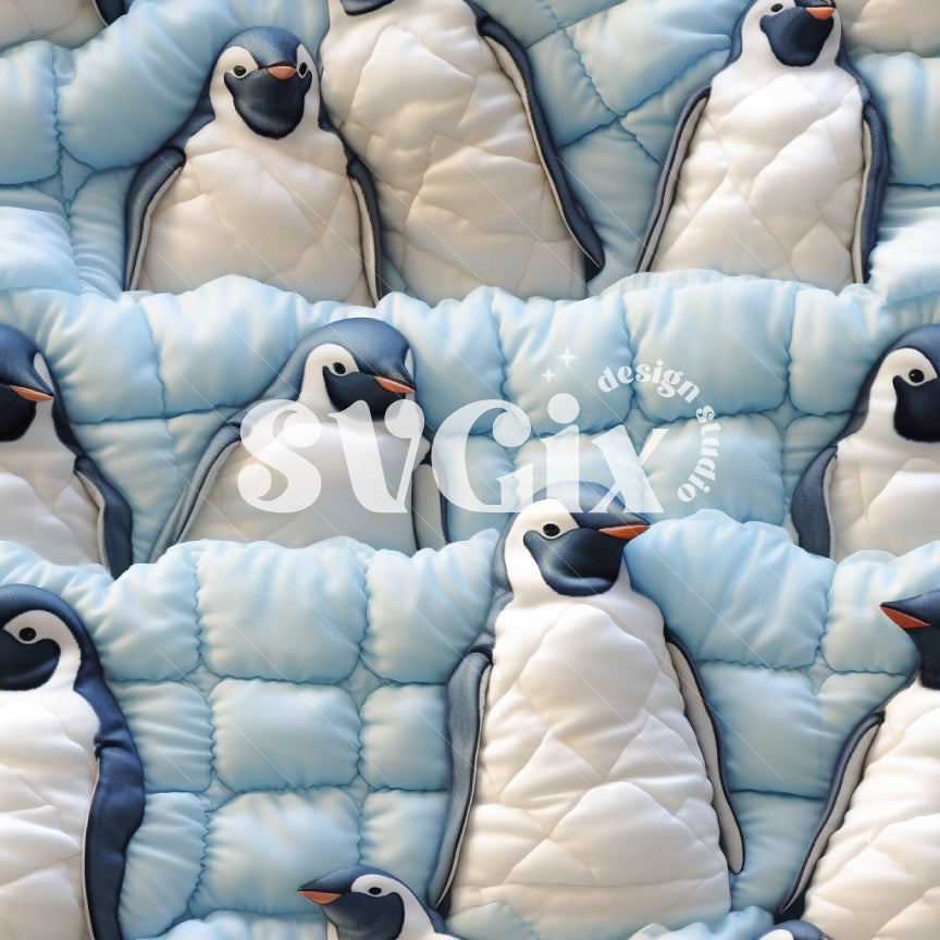 3d Penguins Quilt Seamless Pattern