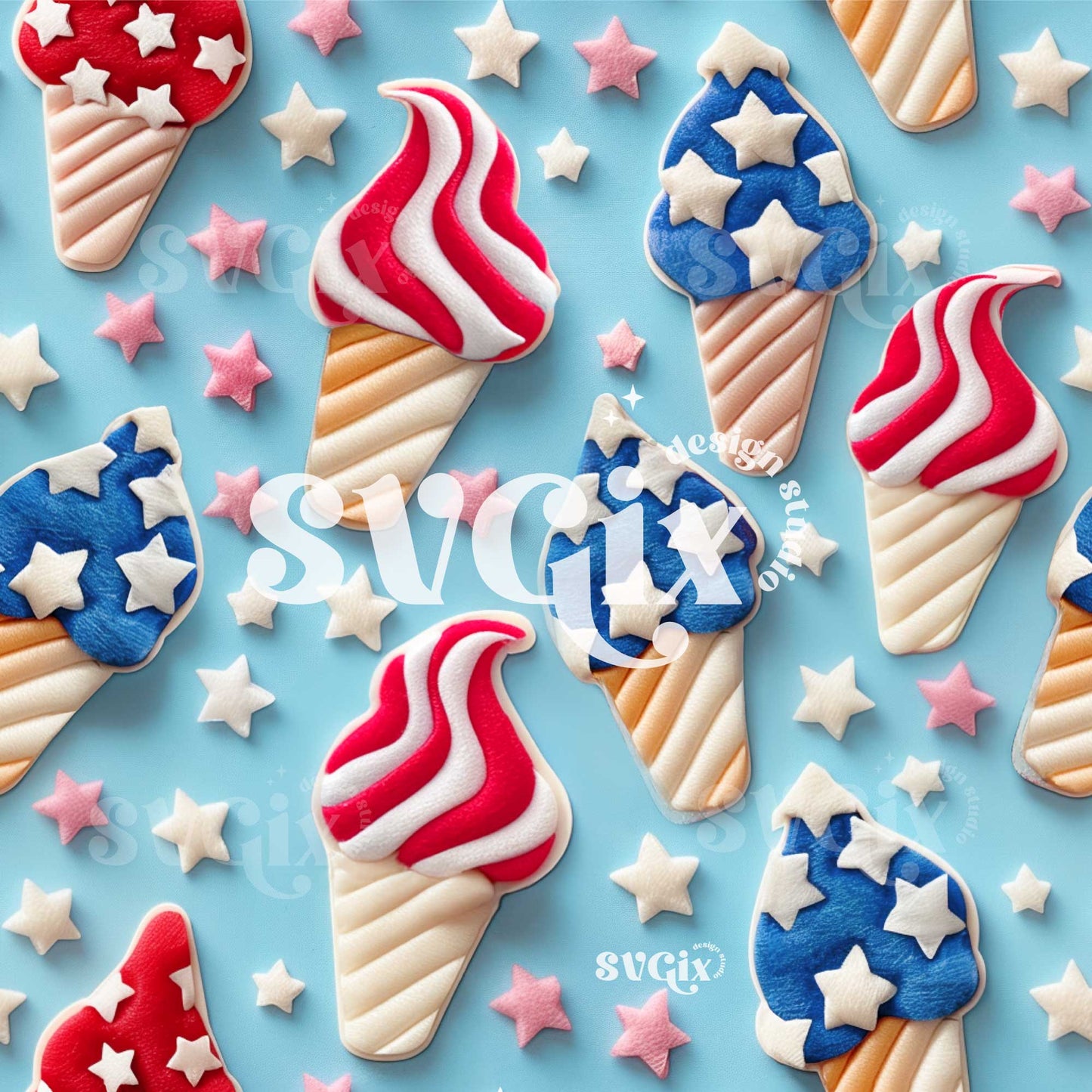 4th July Ice creamSeamless Pattern