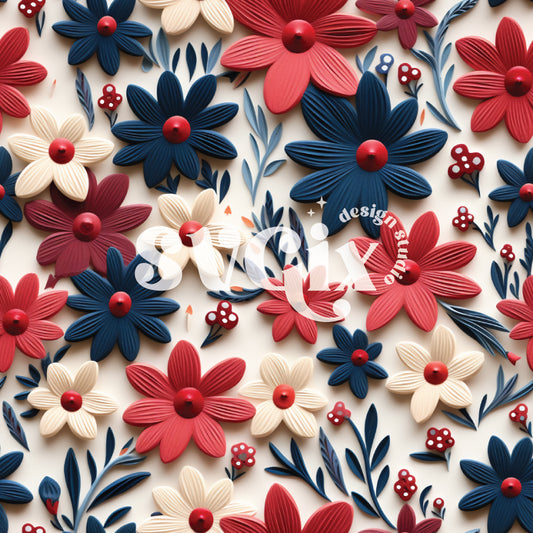 4th of July 3d Floral Seamless Pattern