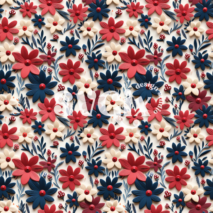 4th of July 3d Floral Seamless Pattern