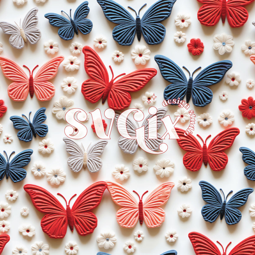 4th of July Butterflies Seamless Pattern