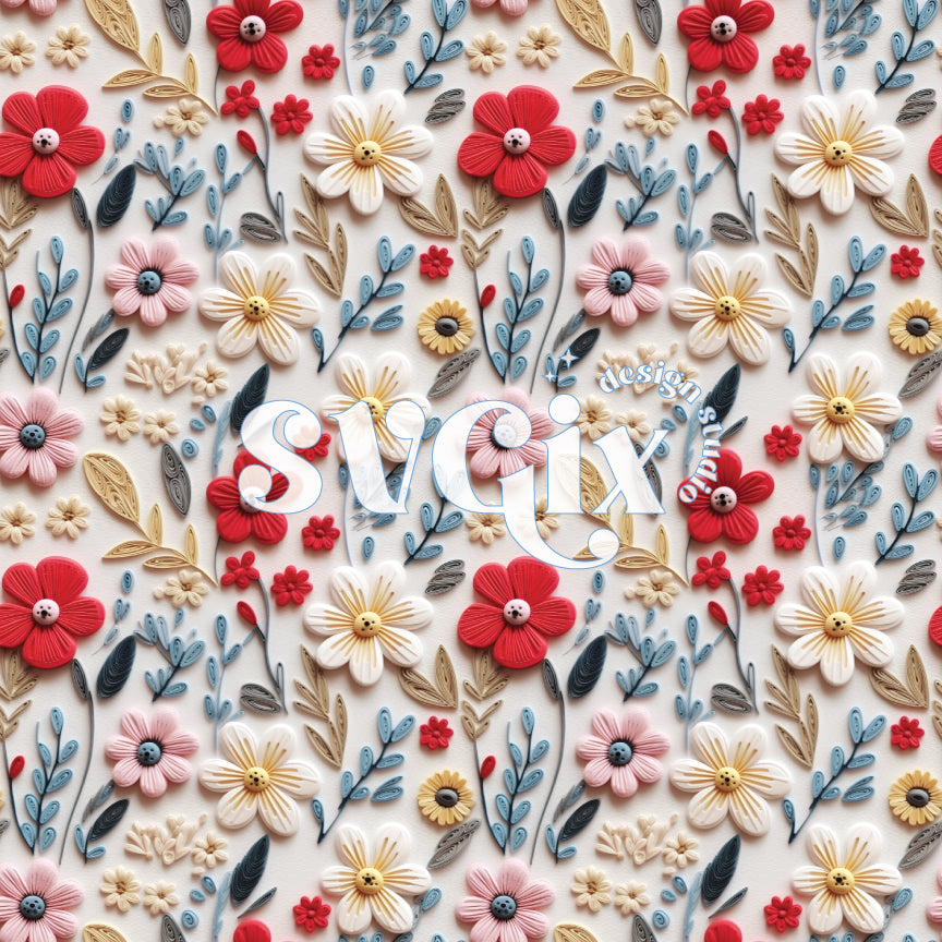 4th July Floral Seamless Pattern