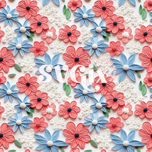 4th of July Flowers Seamless Pattern