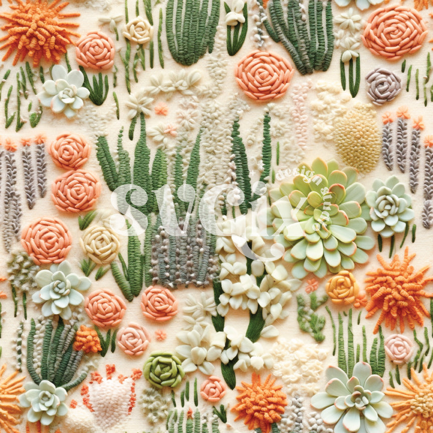 Abstract Succulents Applique Seamless Pattern