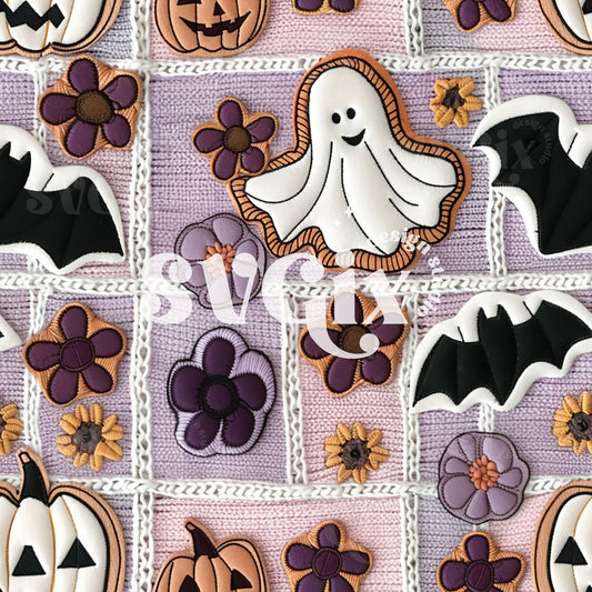 Aesthetic Halloween Knit Patchwork Seamless Pattern