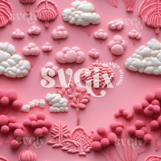 Air Ballon Clouds Pink Seamless Pattern