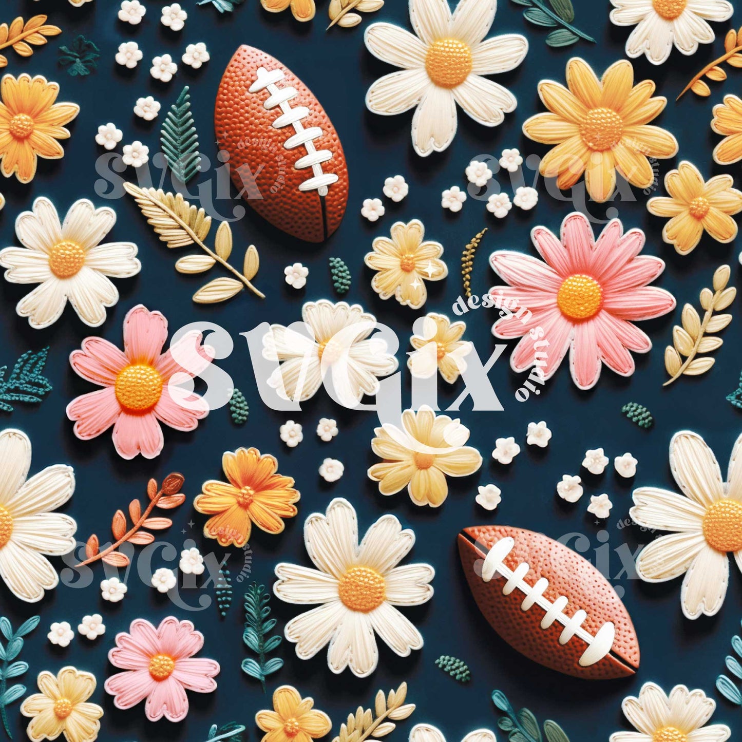 American Football Floral Seamless Pattern