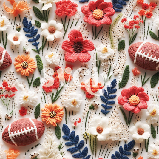 American Football Floral Seamless Pattern