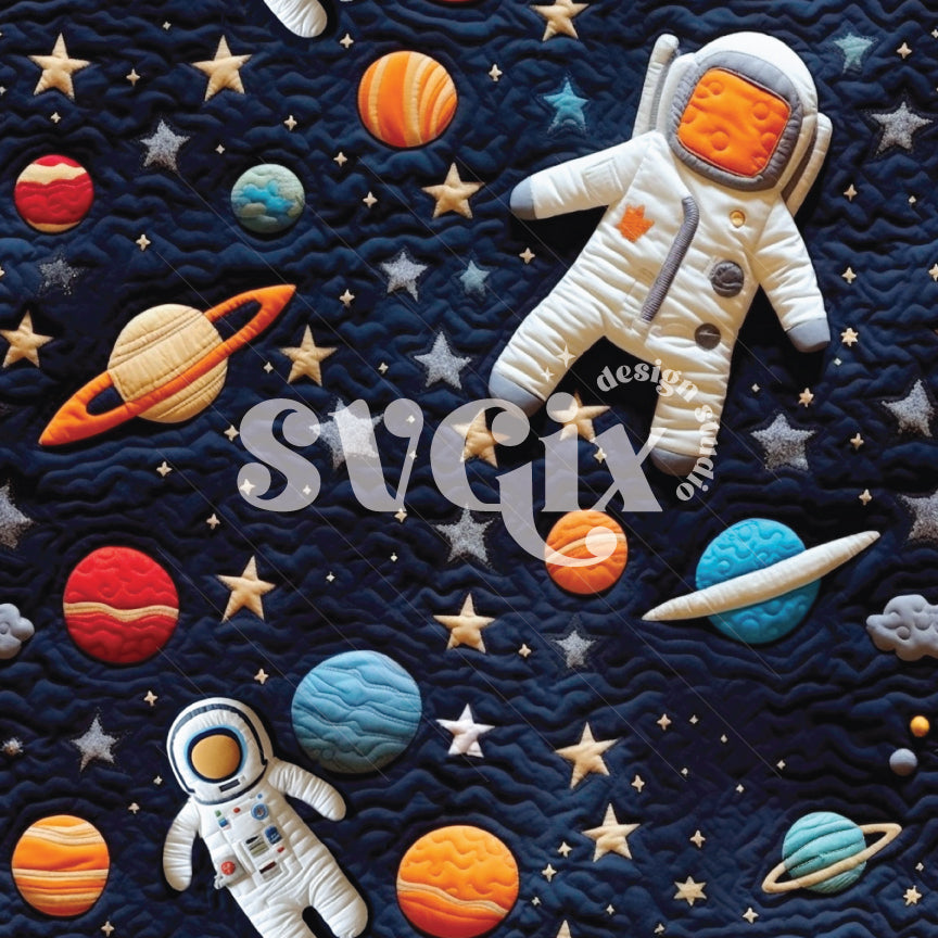 Astronaut Faux Quilt Seamless Pattern