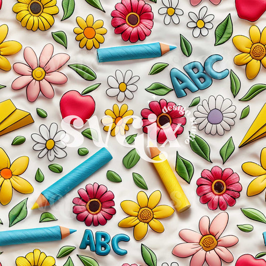 BRIGHT SCHOOL YEAR Back to School Floral Seamless Pattern