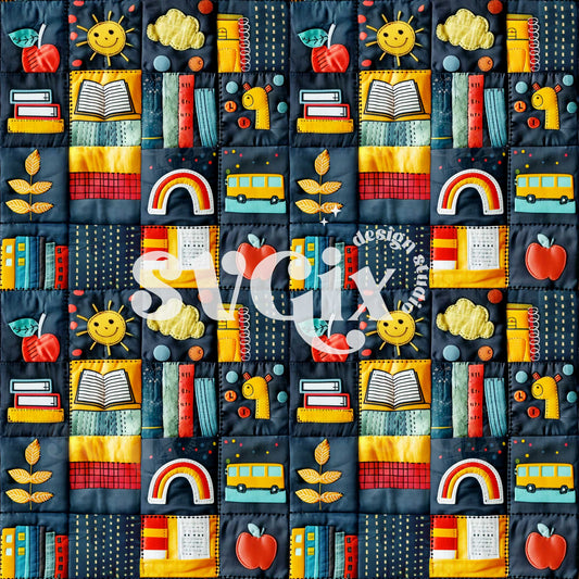 Back To School Square Quilt Seamless Pattern