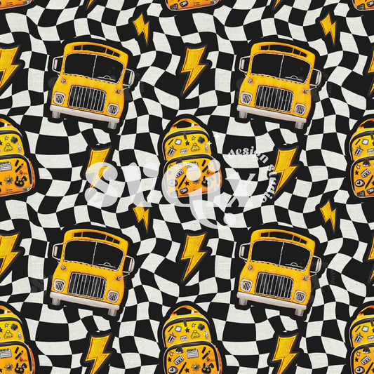 Back to School Checkers Bus Seamless Pattern