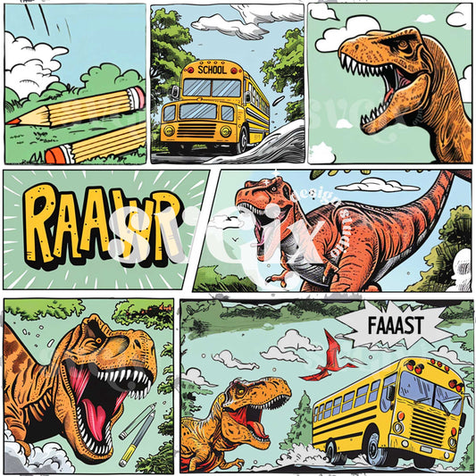 Back to School Dinosaur Comics Seamless Pattern