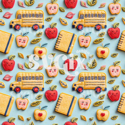 Back to School Morning Embroidery Seamless Pattern