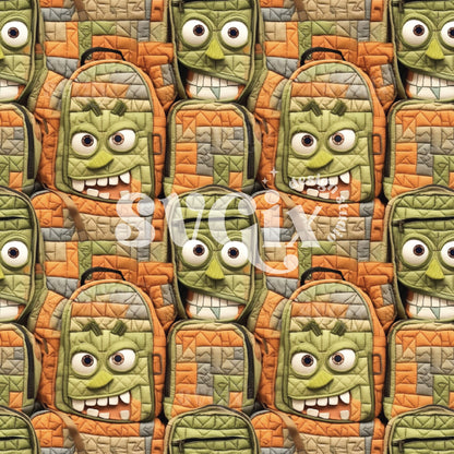 Backpack Monsters Seamless Pattern