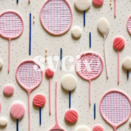 Badminton Inspired Embroidery Seamless Pattern