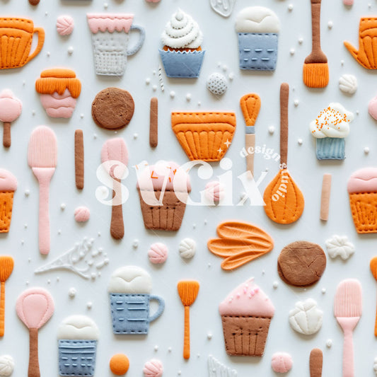 Baking Inspired Embroidery Seamless Pattern