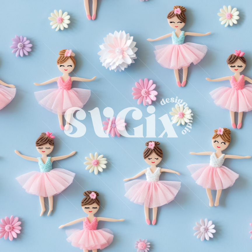 Ballet Ballerinas on Blue Background Embroidery Seamless Pattern