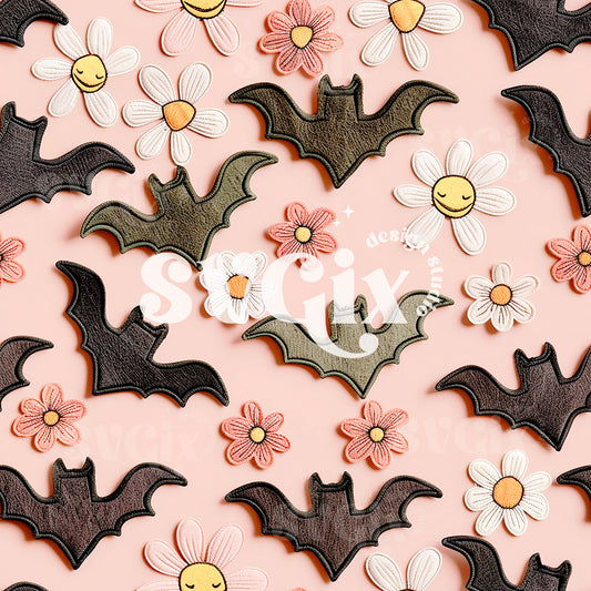 Bats and Daises Seamless Pattern