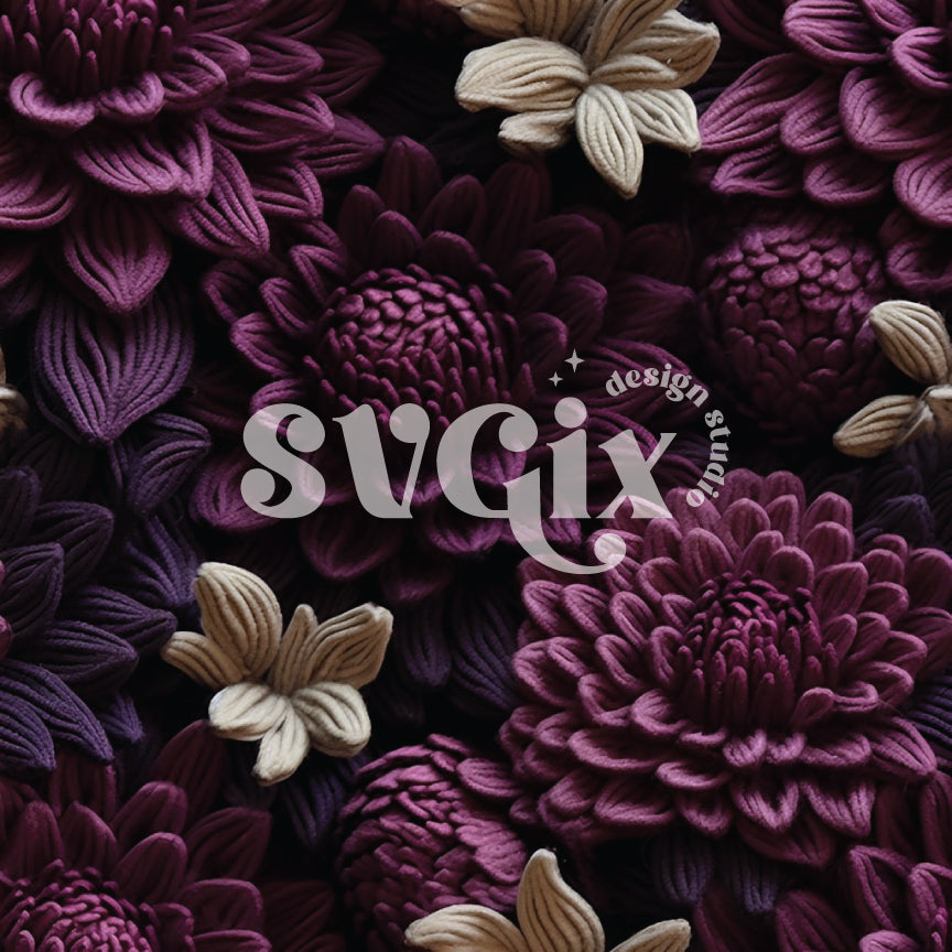 Black Dahlias Embroidery Seamless Pattern