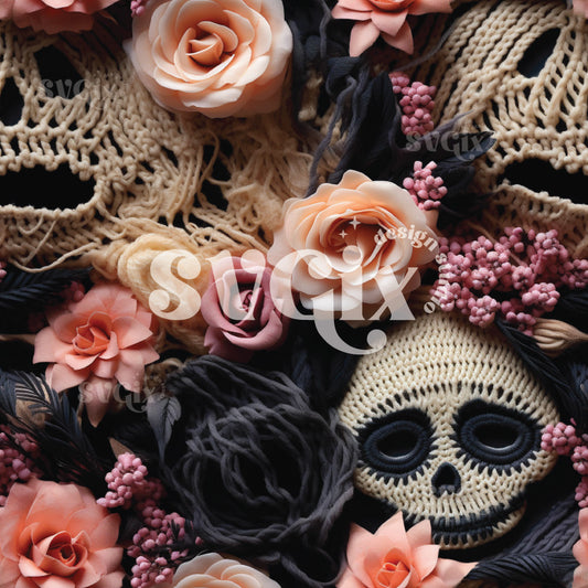 Black and Blush Halloween Floral Seamless Pattern