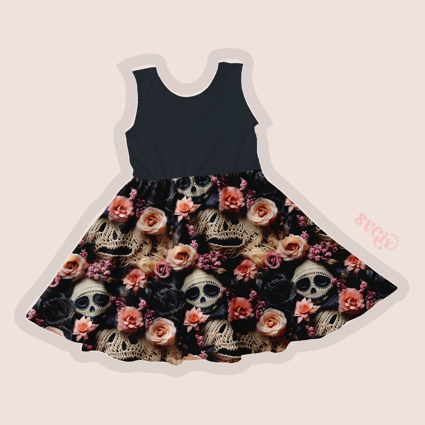 Black and Blush Halloween Floral Seamless Pattern
