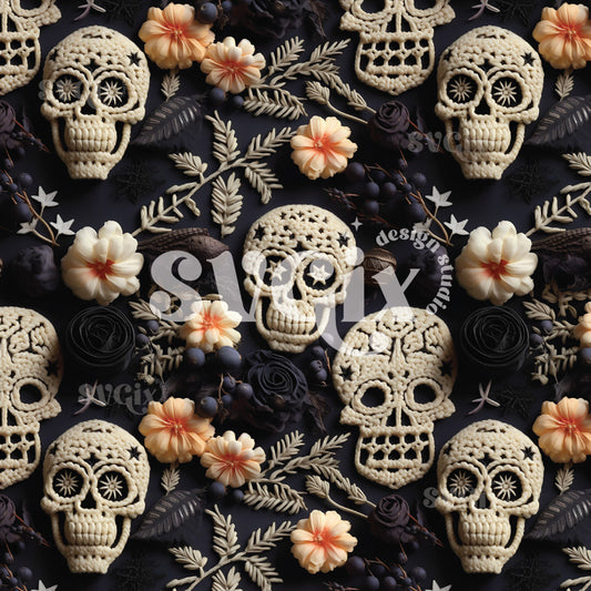 Black & Blush Skulls Seamless Pattern