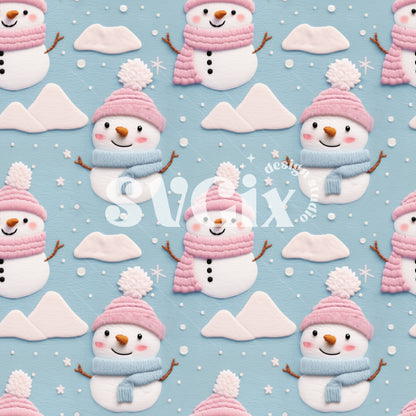 Blue Pink Snowmen Seamless Pattern