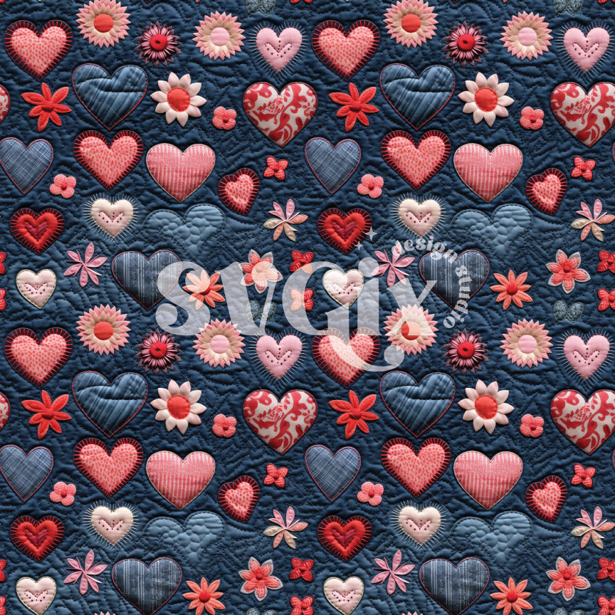 Blue Pink Vday Quilt Patchwork Seamless Pattern