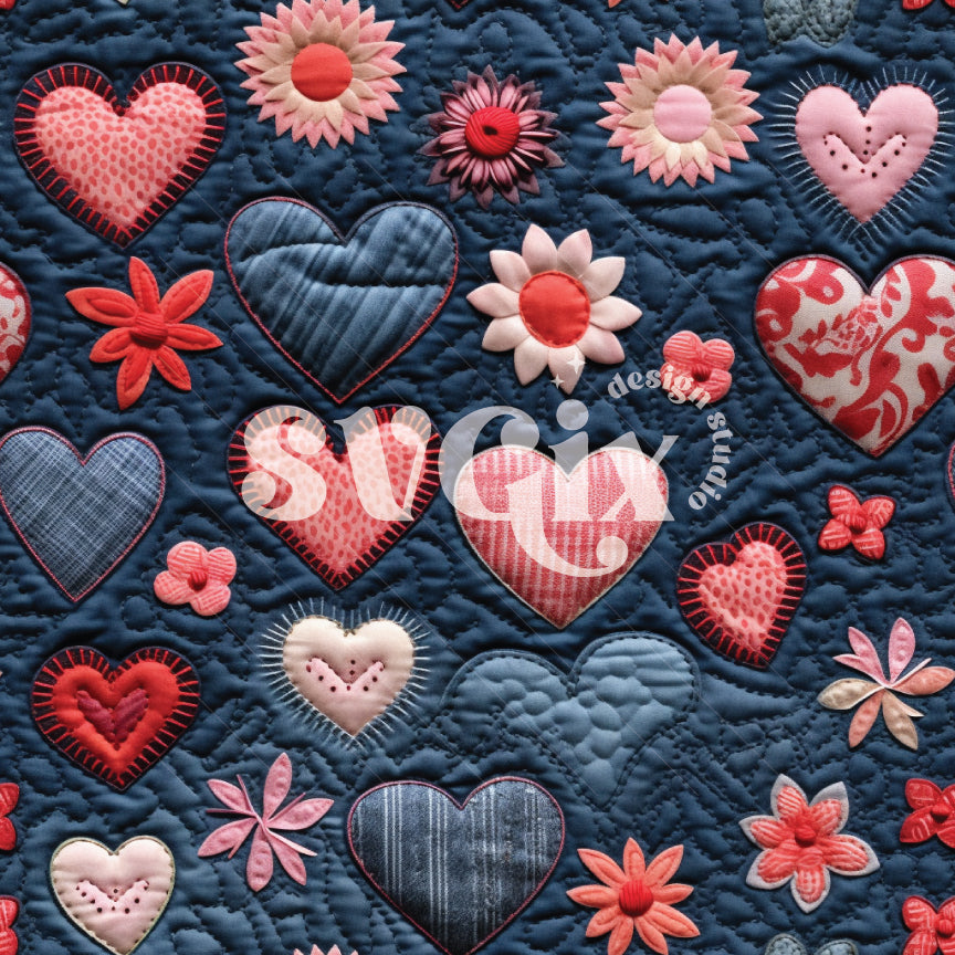 Blue Pink Vday Quilt Patchwork Seamless Pattern