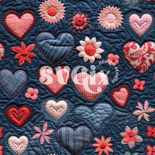 Blue Pink Vday Quilt Patchwork Seamless Pattern