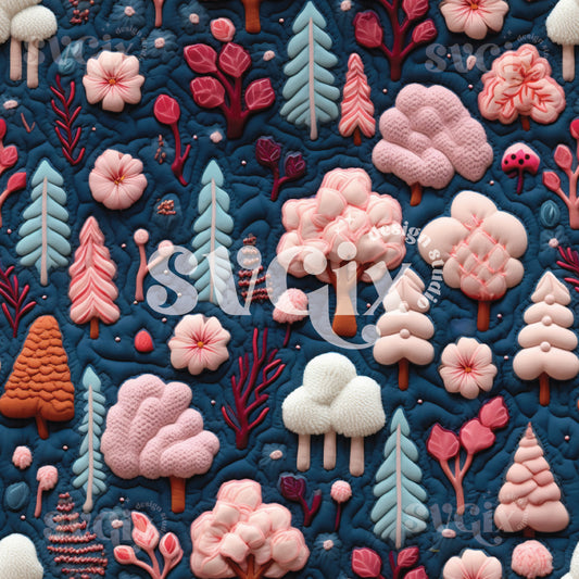 Blue and Blush Trees Quilt Seamless Pattern