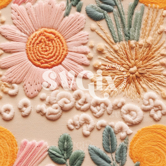 Boho Floral Faux Embroidery Seamless Pattern