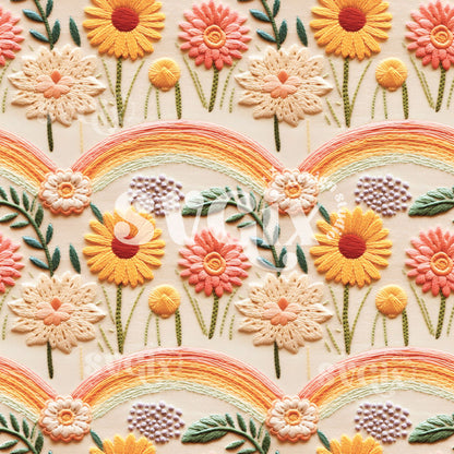 Boho Floral Rainbow I Faux Embroidery Seamless Pattern