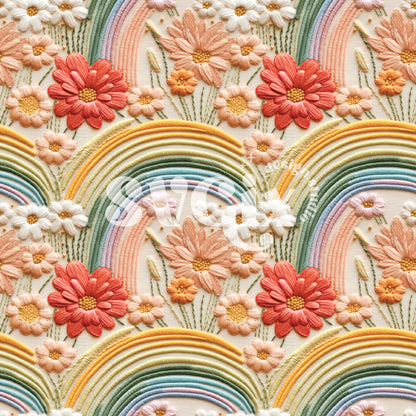 Boho Floral Rainbow Seamless Pattern