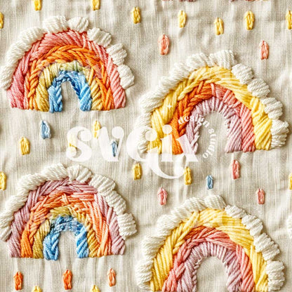 Boho Rainbows Embroidery Seamless Pattern