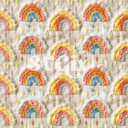 Boho Rainbows Embroidery Seamless Pattern