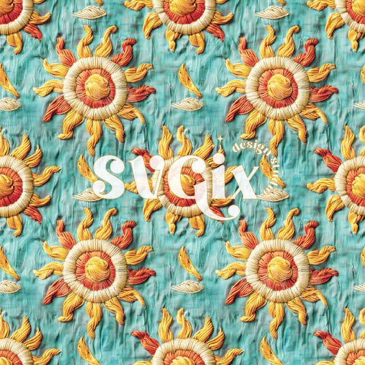 Boho Sun Embroidery Seamless Pattern